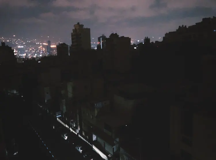 the completely dark streets of Beirut after the 2020 explosion