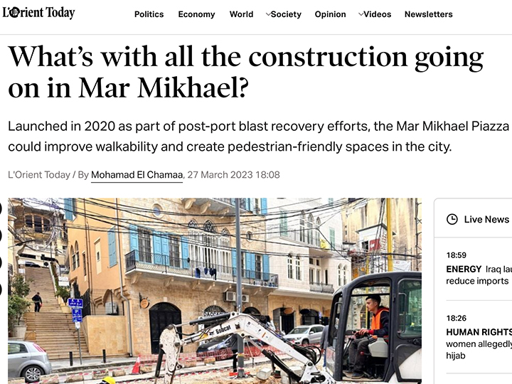 snapshot of article in l'orient le jour about the mar mikhael plaza project breaking ground